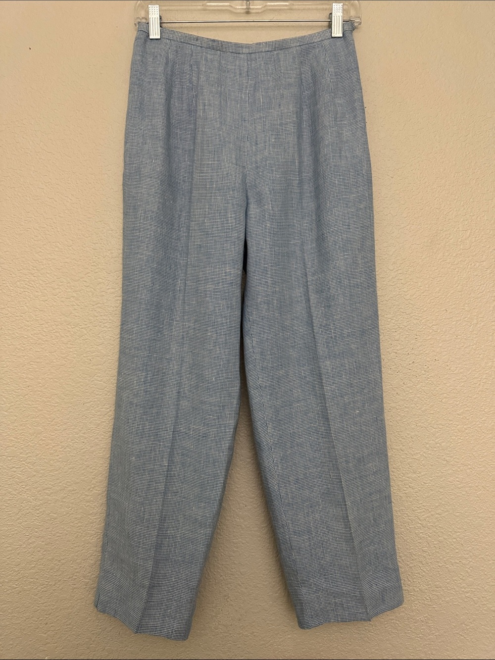 Talbots 100% Irish Linen Pants Blue White Herringbone Print Size 4 Petite